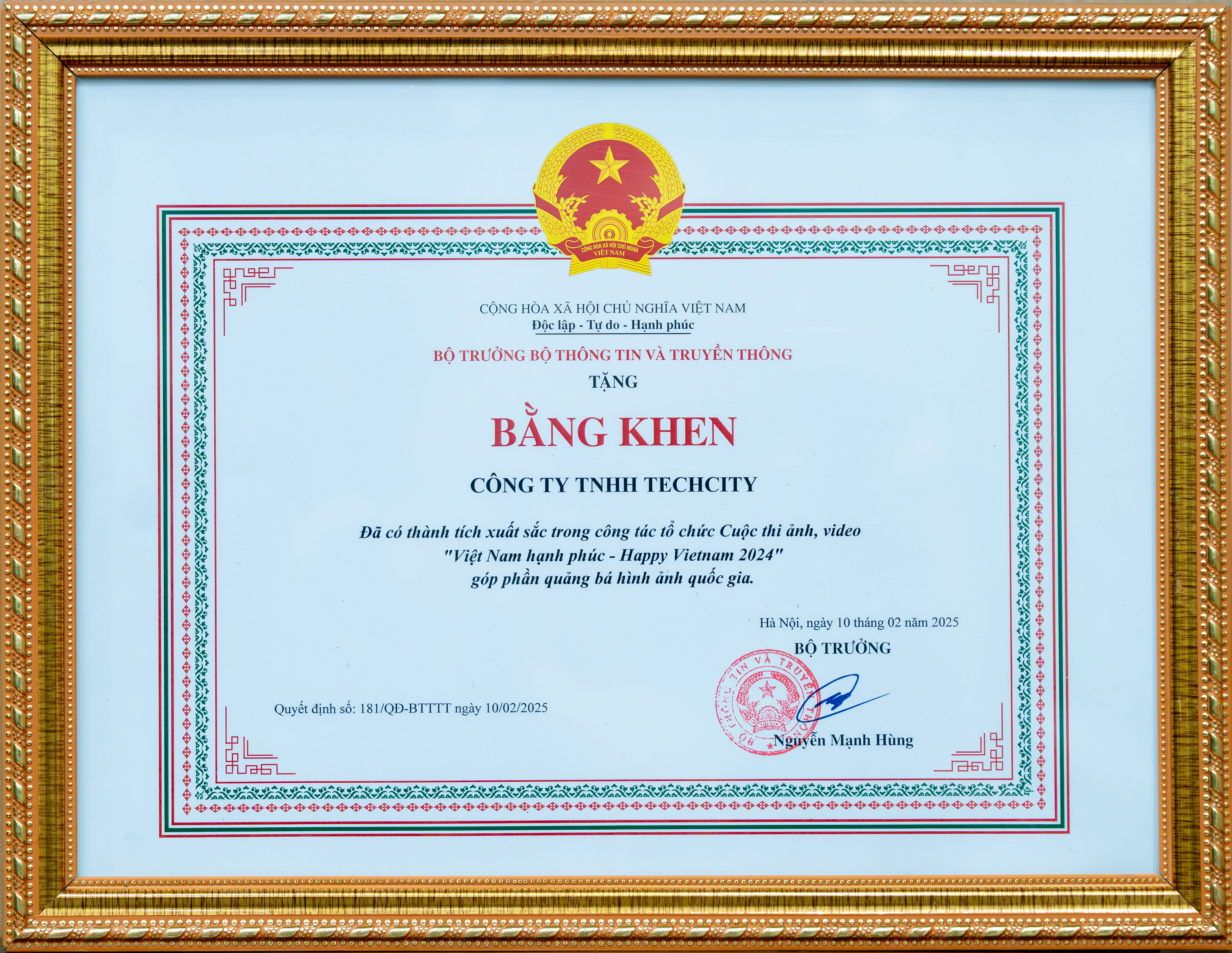 Bằng khen của Bộ trưởng Bộ Thông tin và Truyền thông 2025