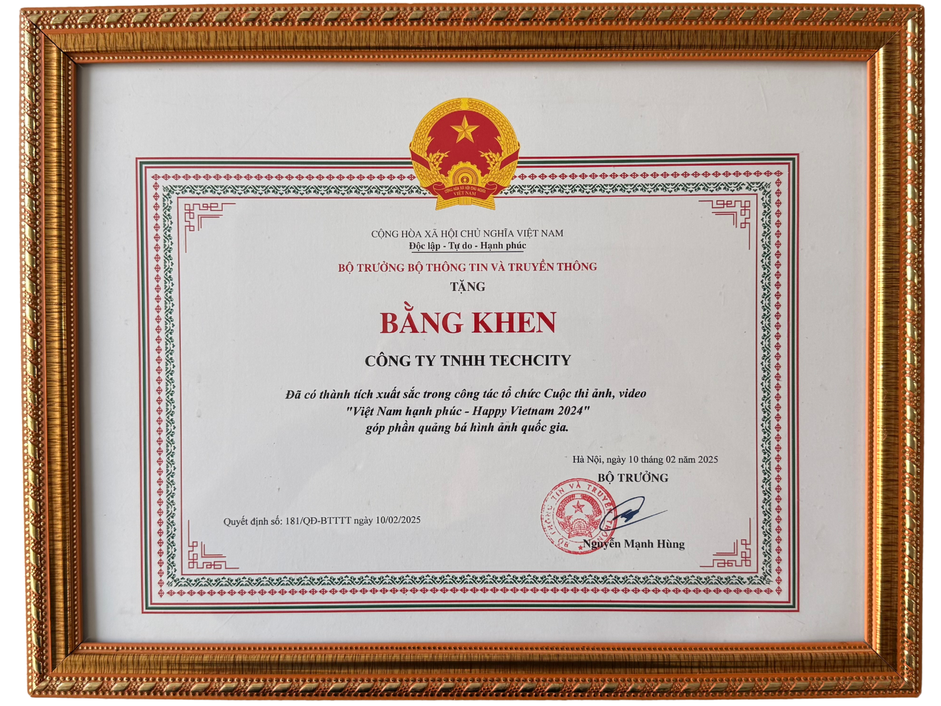 Bằng khen của Bộ trưởng Bộ Thông tin và Truyền thông 2025